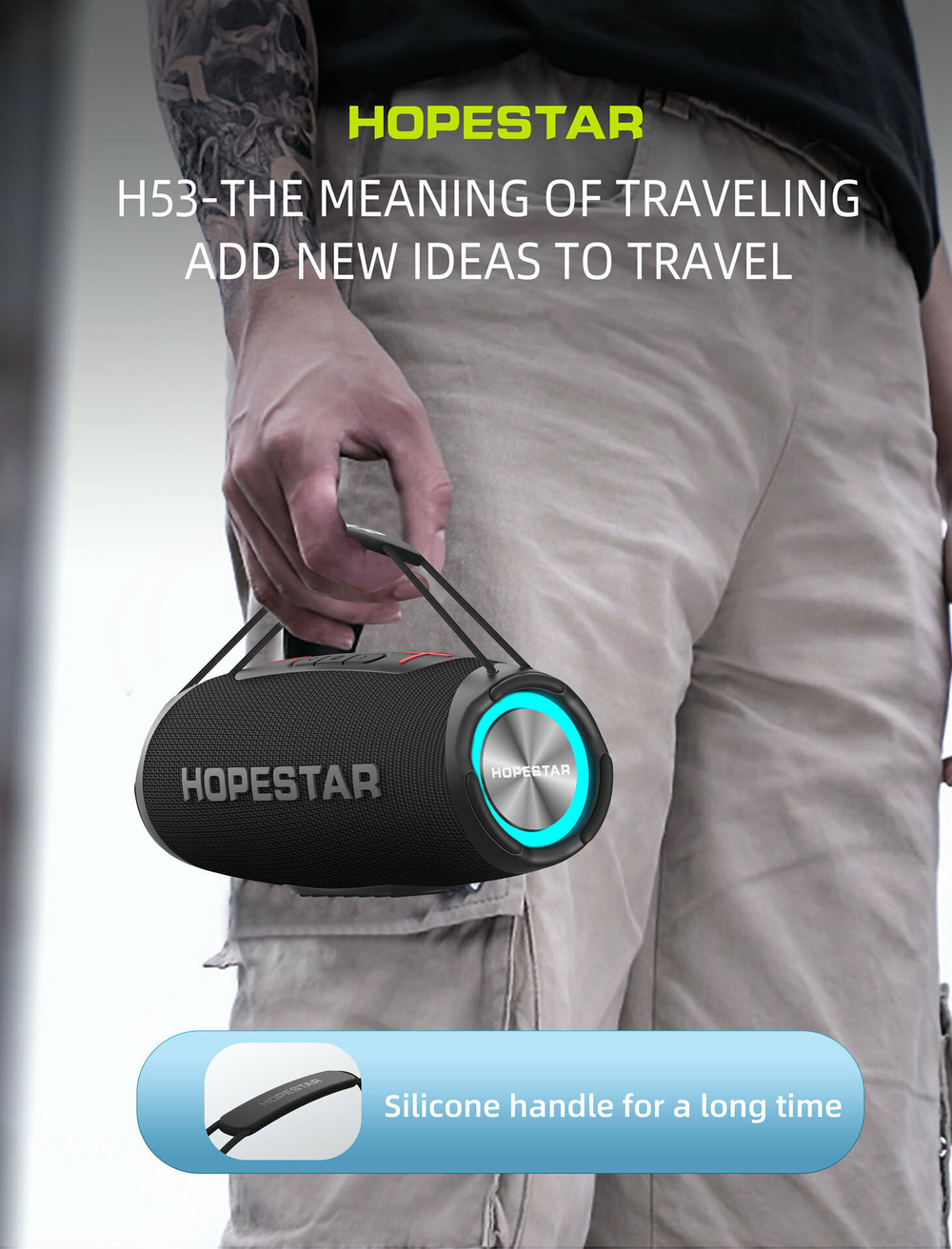 Беспроводная колонка Hopestar H53, световые эффекты, влагозащищенный корпус, поддержка microSD, 35 Вт, black