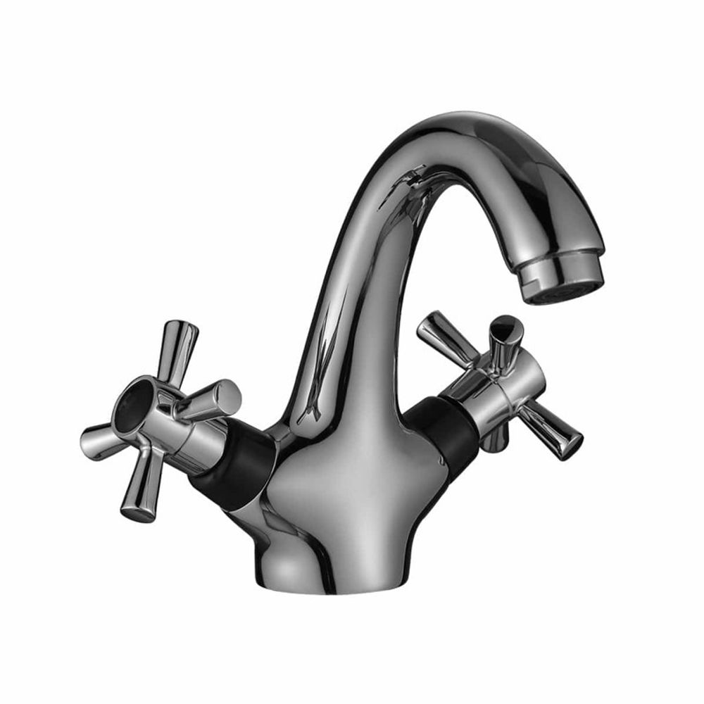 DR46011-Black Смеситель двуручный для умывальника монолитный, черый/хром DR46011-Black Смеситель двуручный для умывальника монолитный, черый/хром