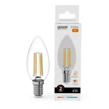Лампа Свеча 8W 510lm 2700К Е14 LED 32118 Filament Elementary Gauss