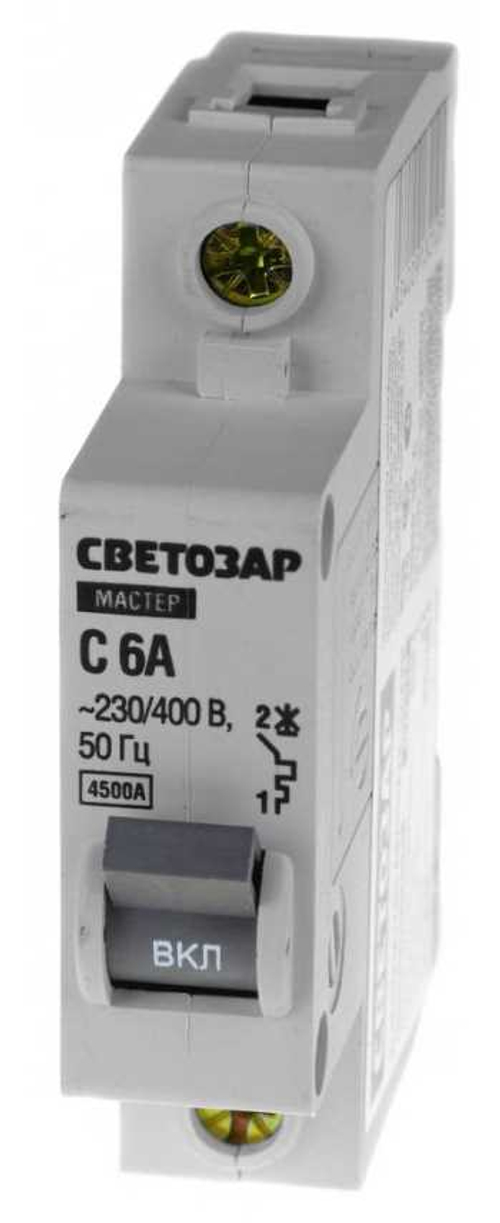 Выключатель автоматический, 1-полюсный, С (тип расцепления), 6 A, 230 / 400 В, СВЕТОЗАР, 49060-06-C