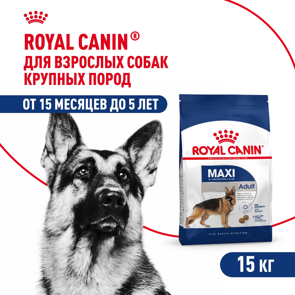 Royal Canin Maxi Adult Макси Эдалт Корм сухой для взрослых собак крупных размеров от 15 месяцев до 5 лет 15 кг