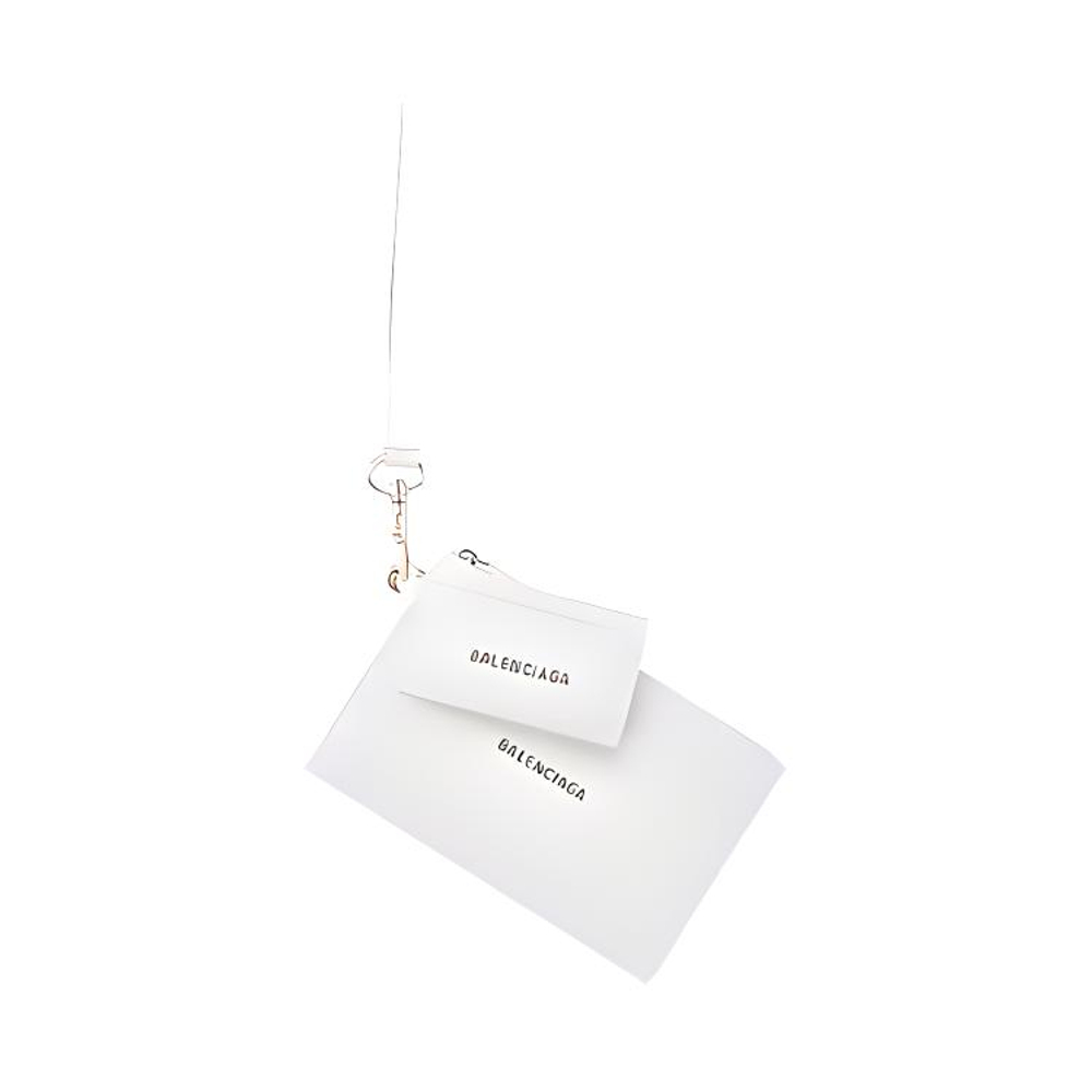 Balenciaga Cash Lanyard Grain Calfskin Card Holder Women"s White