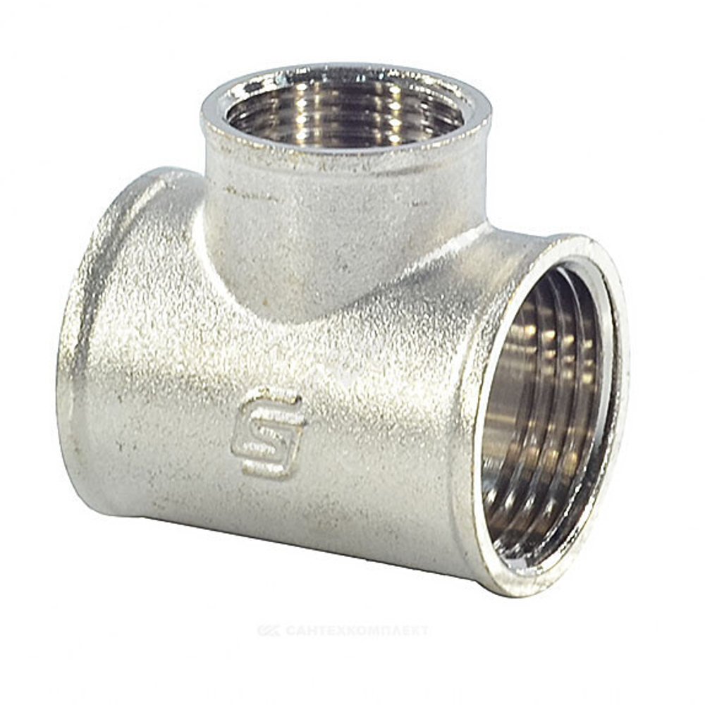 Тройник латунь никель переходной Ду 25х20х25 (1"х3/4"х1") ВР/ВР SantechSystems