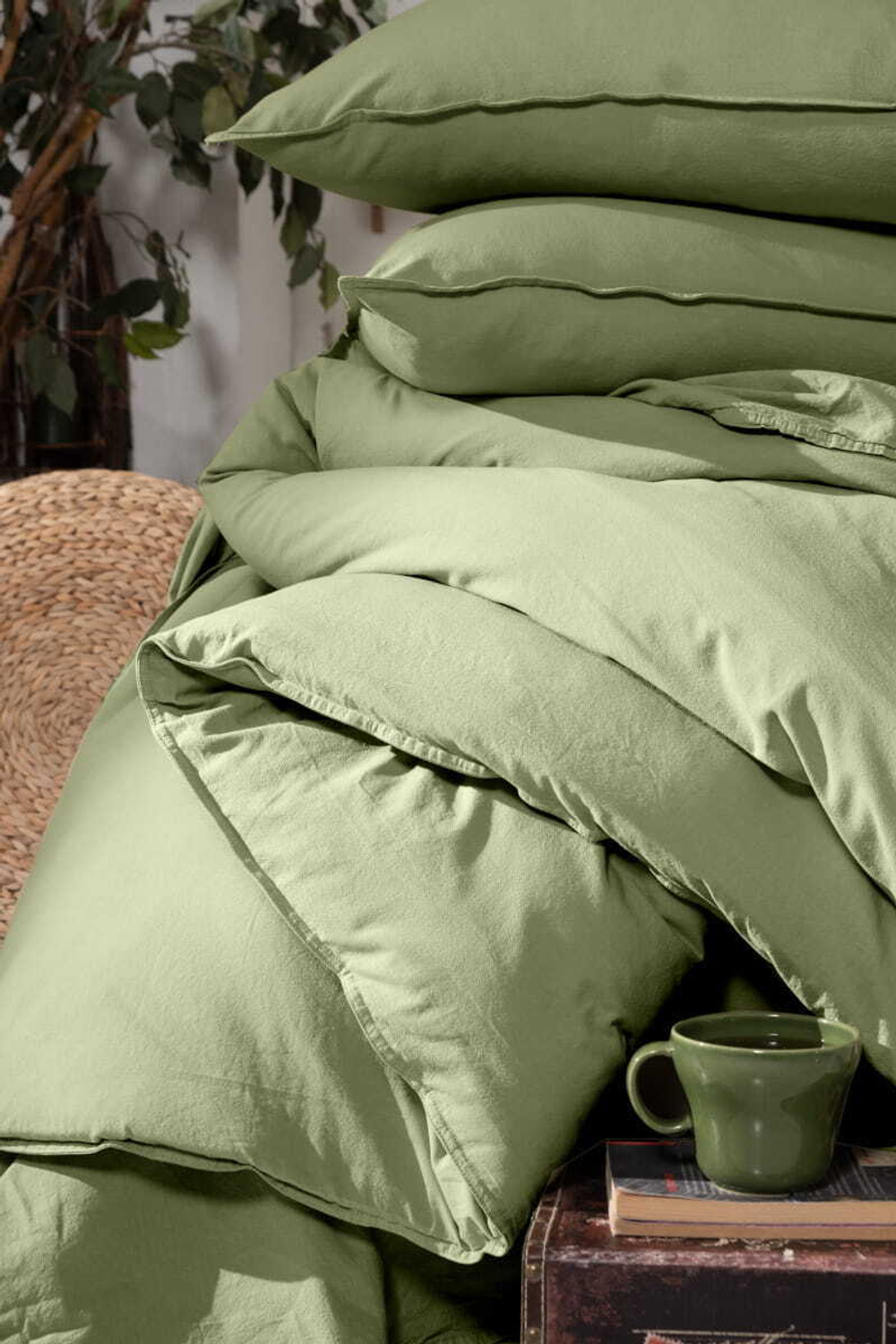 Постельное белье 1.5 спальное Arya home Natural Stone Washed зеленое