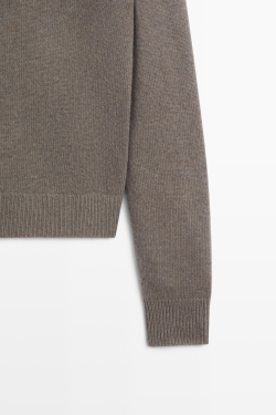 Massimo Dutti Свитер из 100% шерсти с V-образным вырезом, кротово-коричневый