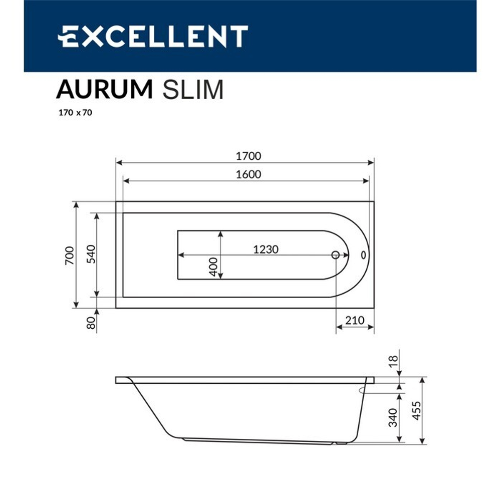 Акриловая ванна Excellent Actima Aurum Slim 170х70 см WAEX.AUR17WHS белая