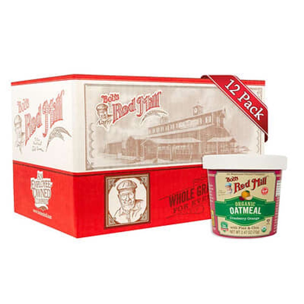 Bob's Red Mill, органическая овсянка в чашке, клюква и апельсин, лен и чиа, 12 чашек по 70 г (2,47 унции)
