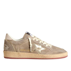 Women's Golden Goose Ball Star Beige Suede with Gold metallic leather star and Bead lettering