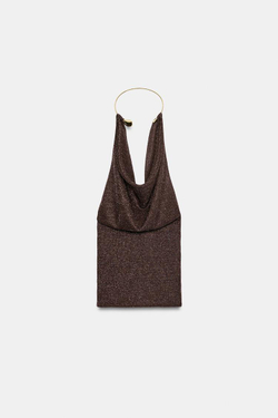ZARA ТОП С МЕТАЛЛИЧЕСКИМ ЧОКЕРОМ, КОРИЧНЕВЫЙ