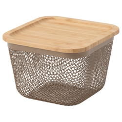 IKEA 365+  (ИКЕА 365+)  -  Корзина для еды с крышкой - квадратная металл/светлый серо-коричневый бамбук 15x15x11 см