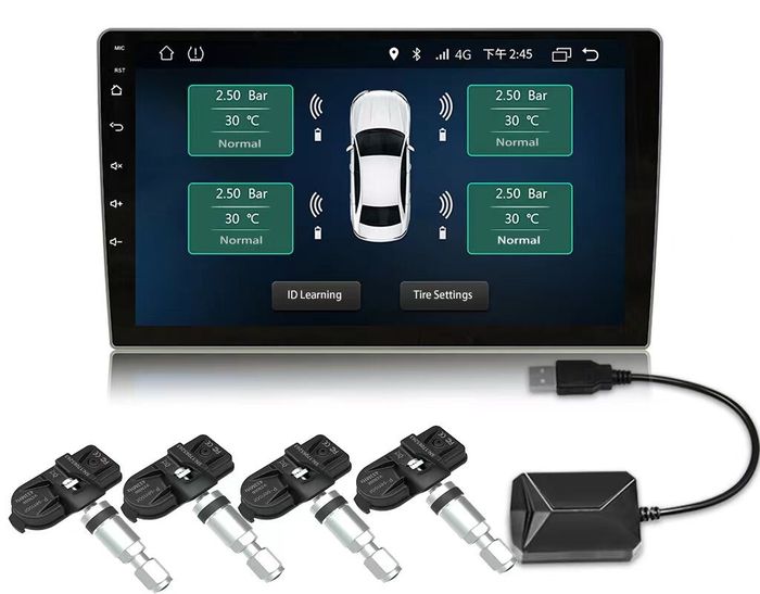 Система контроля давления шин Kuberg TPMS-INT с внутренними датчиками. Вывод данных по USB на Android-магнитолу