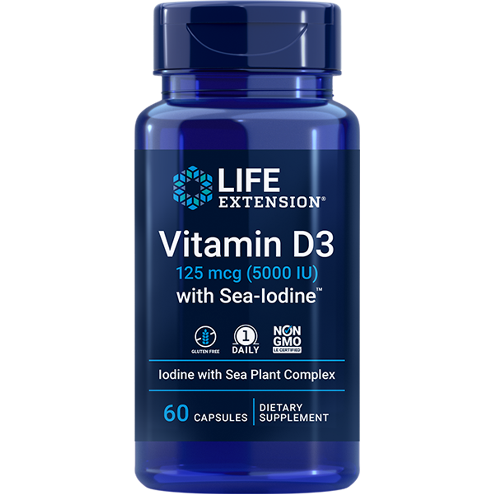 Vitamin D3 with Sea-Iodine 125 mcg (5000 IU) 60 капсул Life Extension