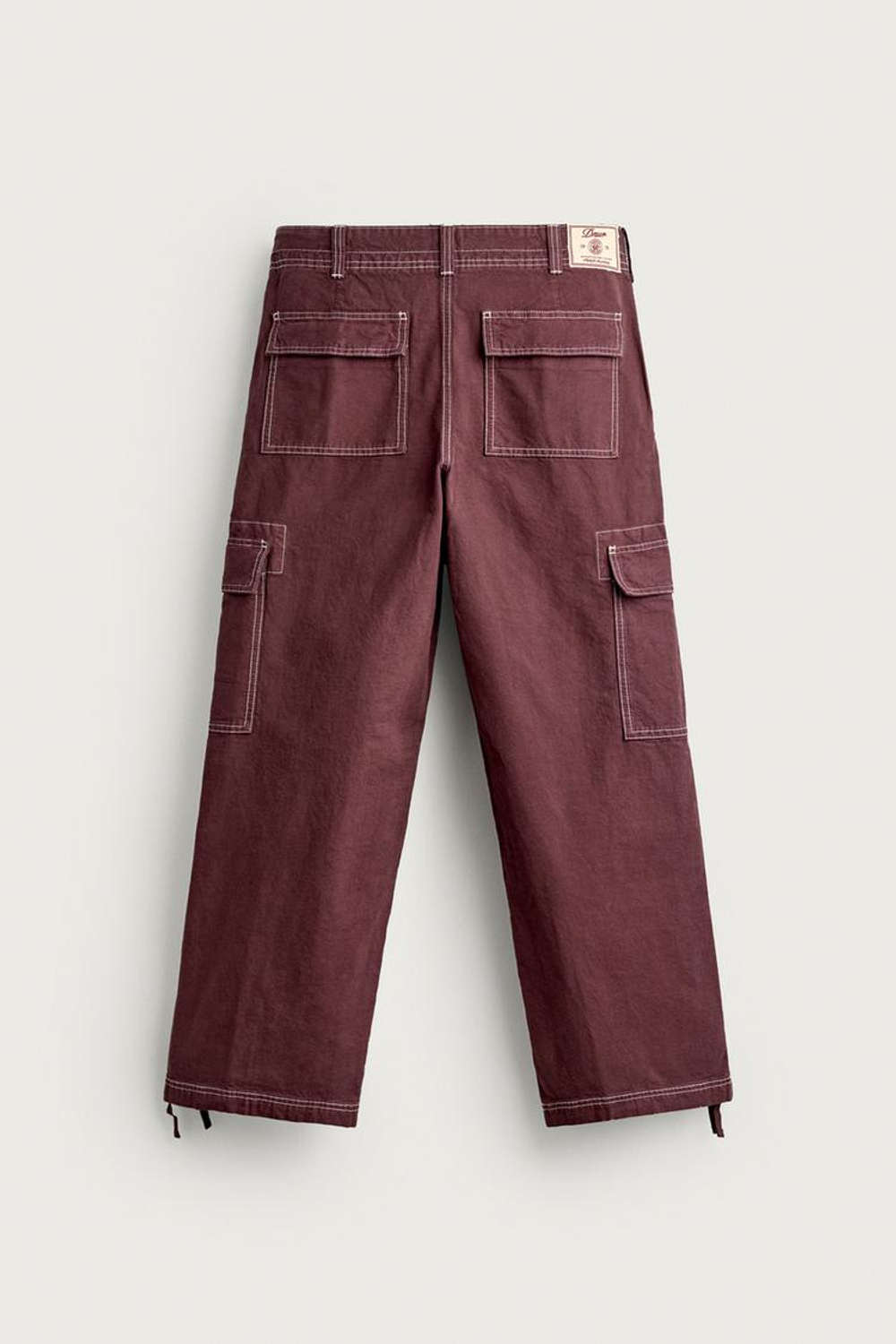 ZARA БРЮКИ КАРГО RELAXED FIT С КОНТРАСТНОЙ ОТСТРОЧКОЙ, БОРДОВЫЙ