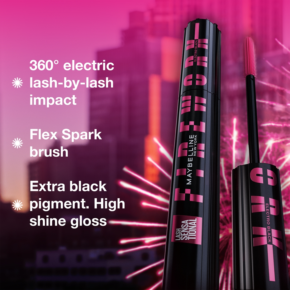 MAYBELLINE NEW YORK Lash Sensational Firework - Тушь для ресниц, увеличивающая объем, удлиняющая и подкручивающая, супер черная оттенок Electro Black, 10 ml