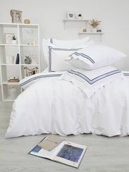 Постельное белье LINE белый - синий сатин делюкс TIVOLYO HOME Турция