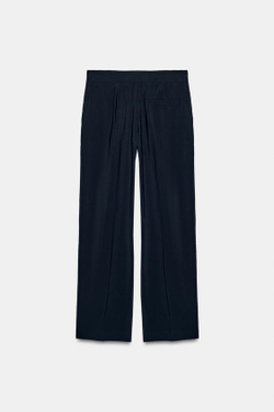 ZARA БРЮКИ ПРЯМОГО КРОЯ С ВЫСОКОЙ ПОСАДКОЙ, МОРСКОЙ СИНИЙ