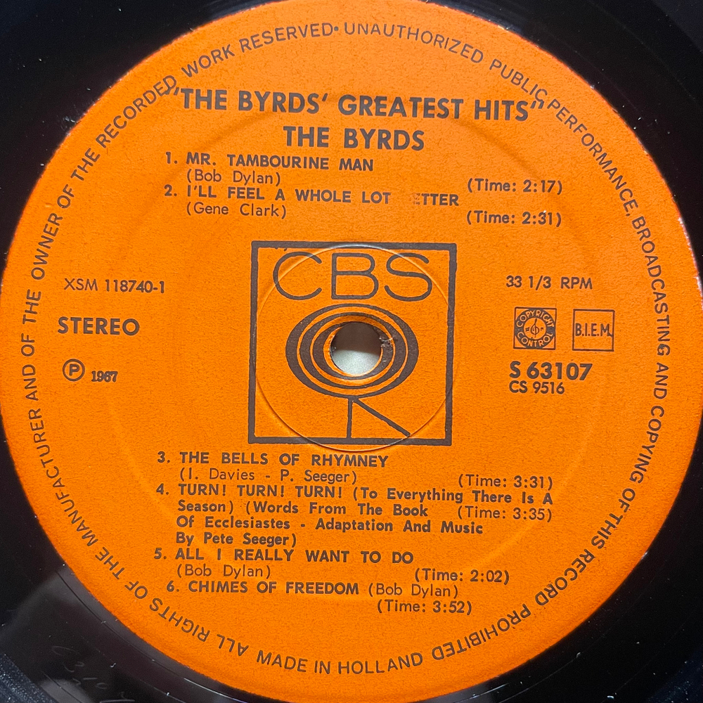 The Byrds ‎– The Byrds' Greatest Hits (Голландия 1970г.)