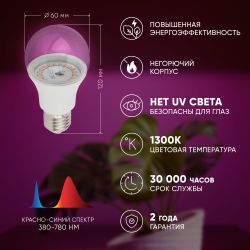 Фитолампа для растений светодиодная ЭРА FITO-10W-RB-E27 красно-синего спектра 10 ВТ Е27 | Фитолампы Е27