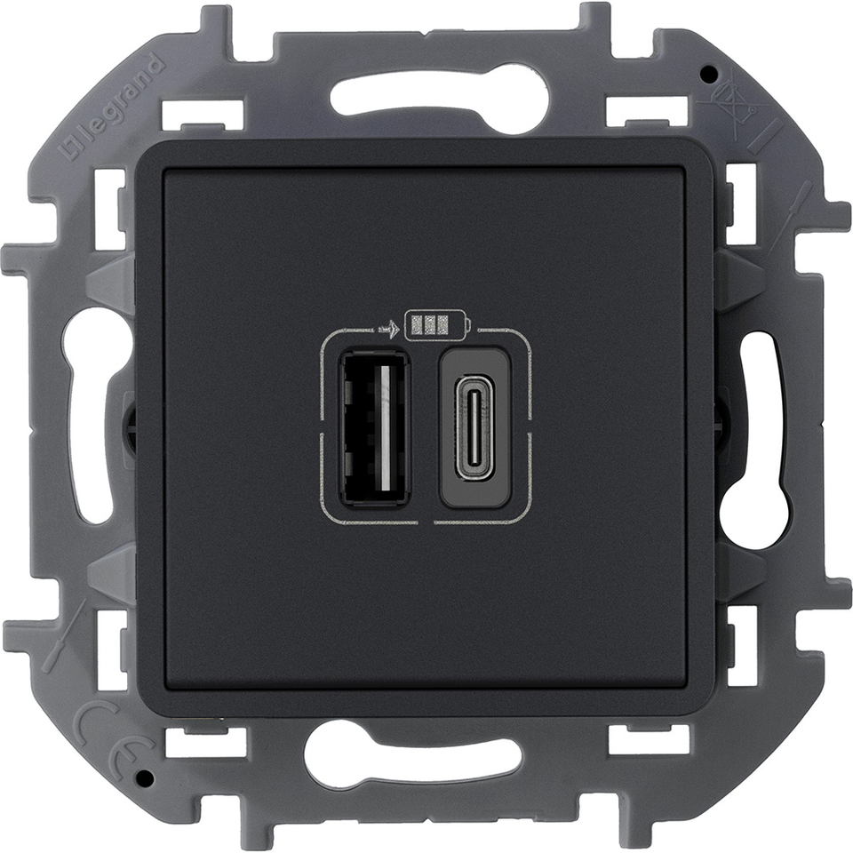 Зарядное устройство с двумя USB-разьемами A-C 240В/5В 3000мА - Legrand Inspiria - антрацит