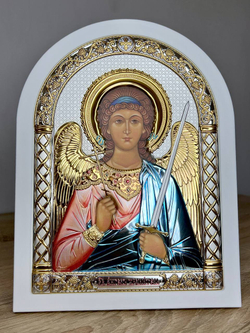 Ангел Хранитель, икона арочная, белое дерево, эмаль 150х200 — детальный вид