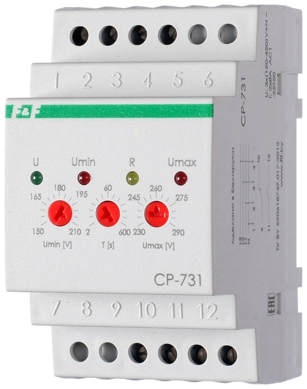 Реле контроля напряжения CP-731 3-фазн. 3х400/230+N 2х8А 1Z 1R IP20 с сигнализацией о нарушении режимов