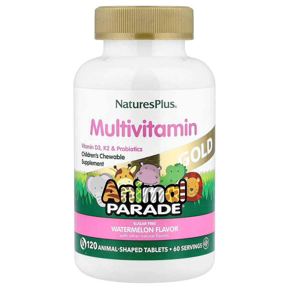 NaturesPlus, Animal Parade® Gold, жевательные мультивитамины для детей, со вкусом арбуза, 120 таблеток в форме животных