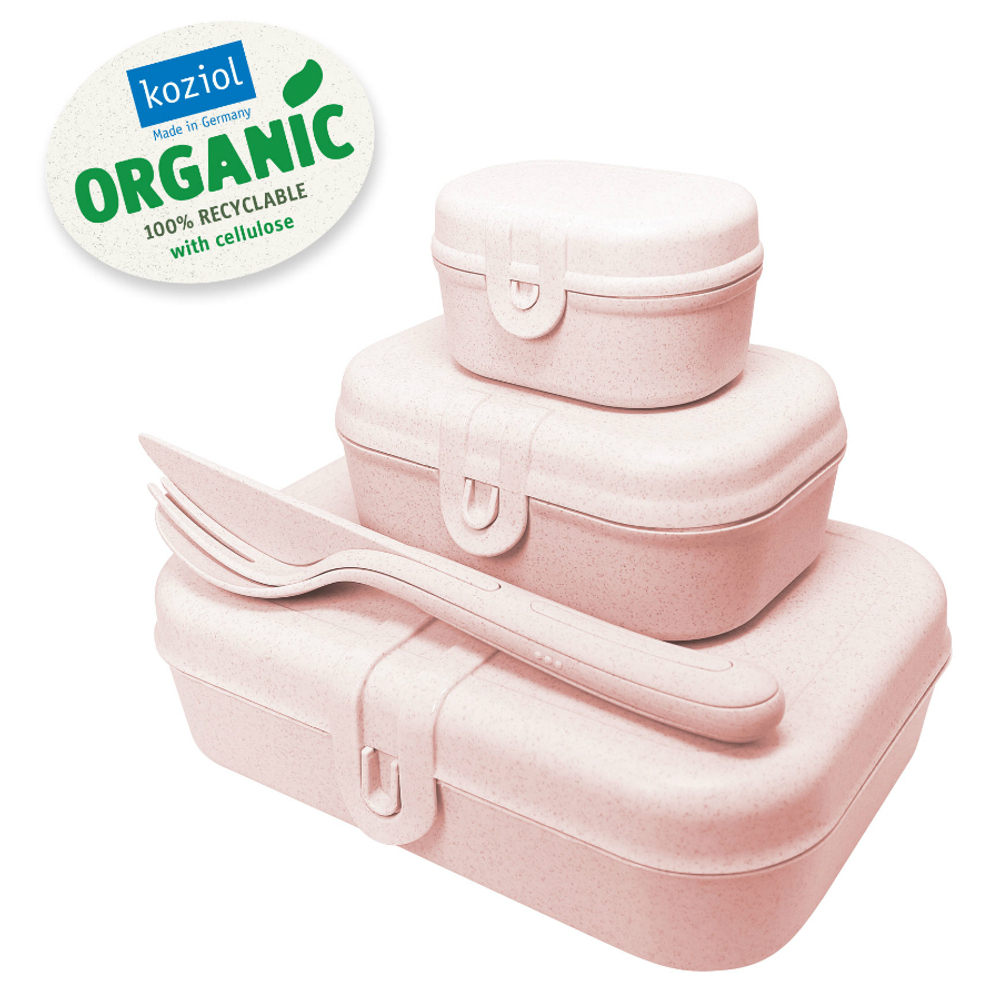 Набор ланч-боксов 3шт и столовых приборов Koziol Pascal Organic розовый