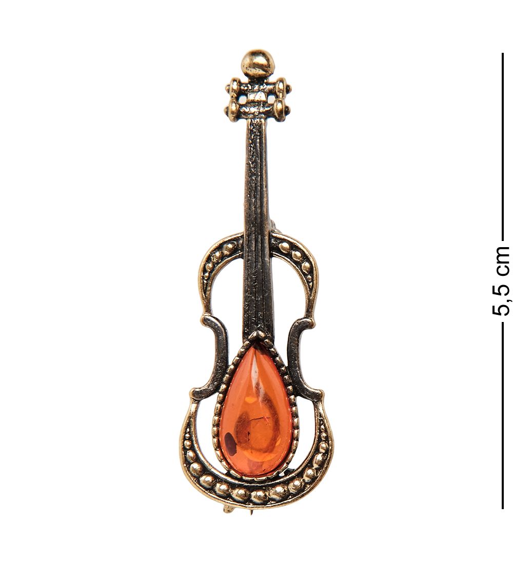 AM-1960 Брошь «Скрипка Страдивари» (латунь, янтарь)