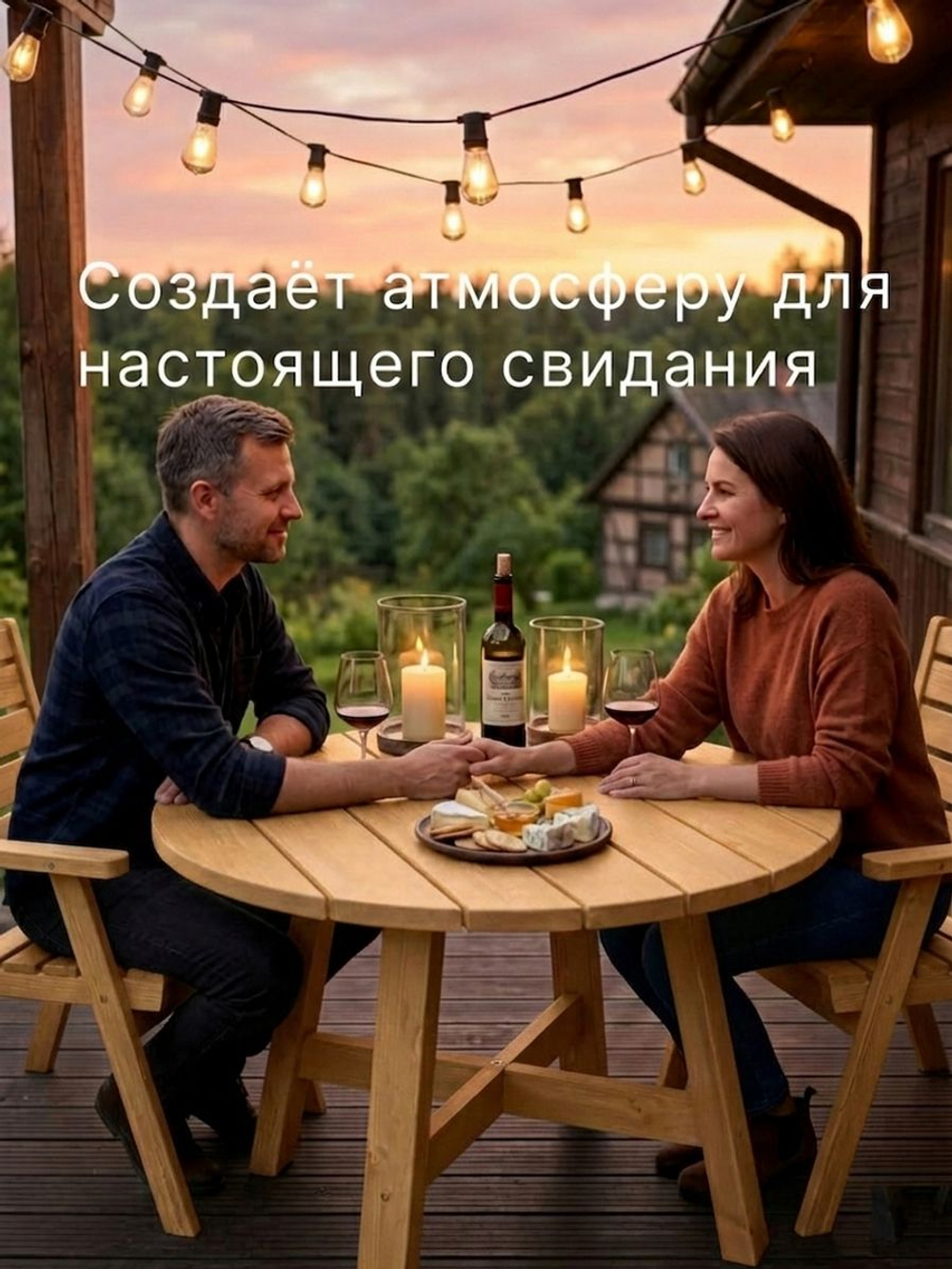 Стол обеденный, 105х105х73, Осло, кухонный, садовый, круглый, деревянный, бейц, Dipriz