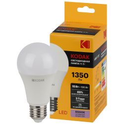 Лампа светодиодная Kodak LED A60-15W-865-E27 K 15Вт груша холодный дневной свет Е27 | Лампы cветодиодные Груша (A)