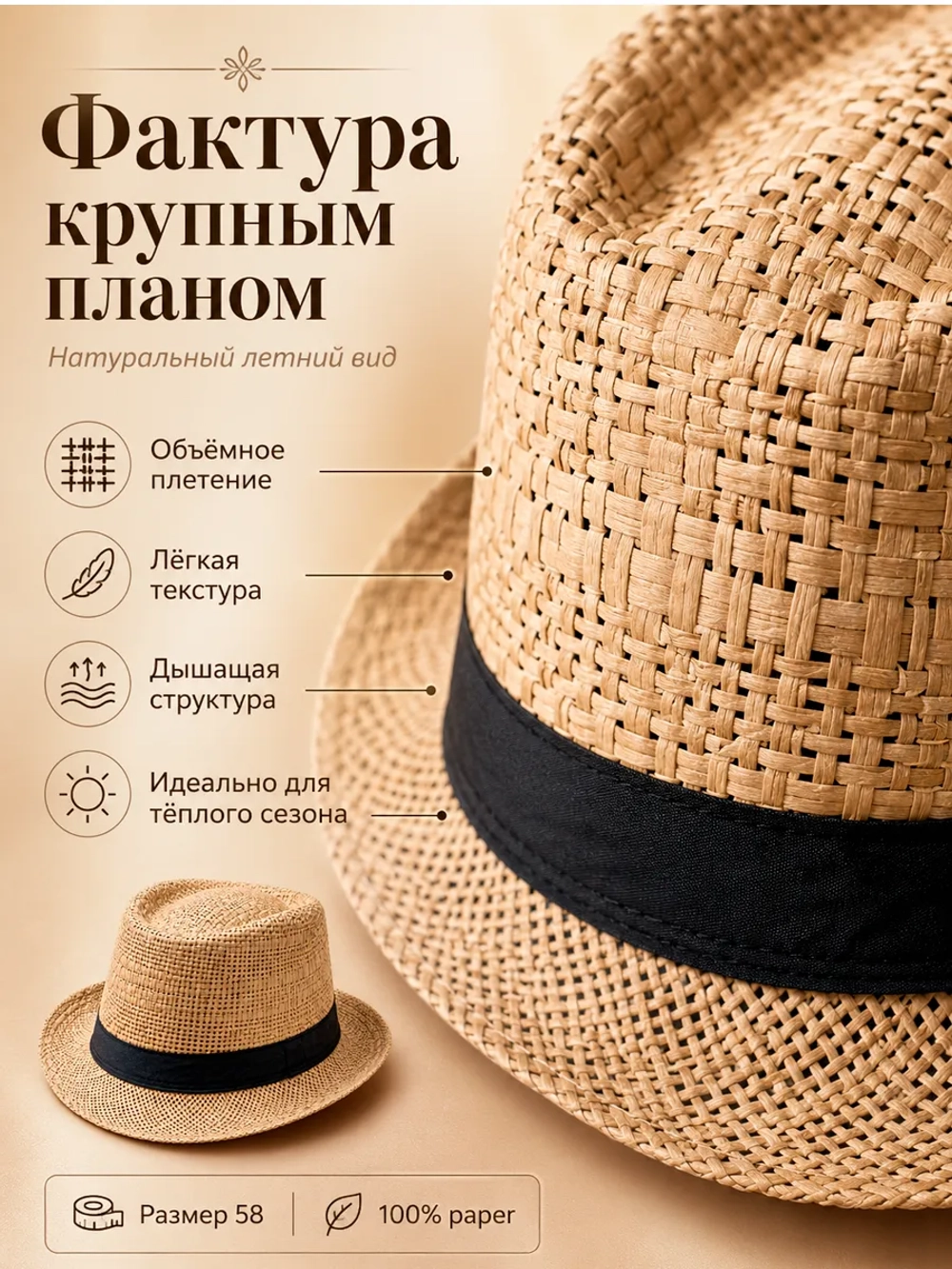 Шляпа соломенная летняя