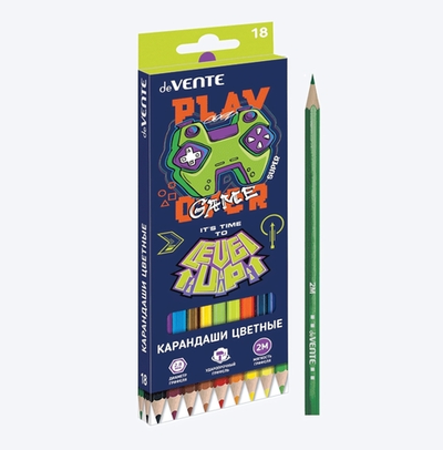 Карандаши цветные 18 цветов, 2М, шестигранные "Level Up Game" (deVENTE)