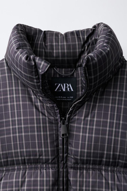 ZARA СТЕГАНАЯ КУРТКА В КЛЕТКУ, ЧЕРНЫЙ