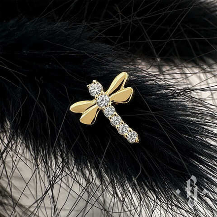 Накрутка "Dragonfly" - Желтое золото - White CZ