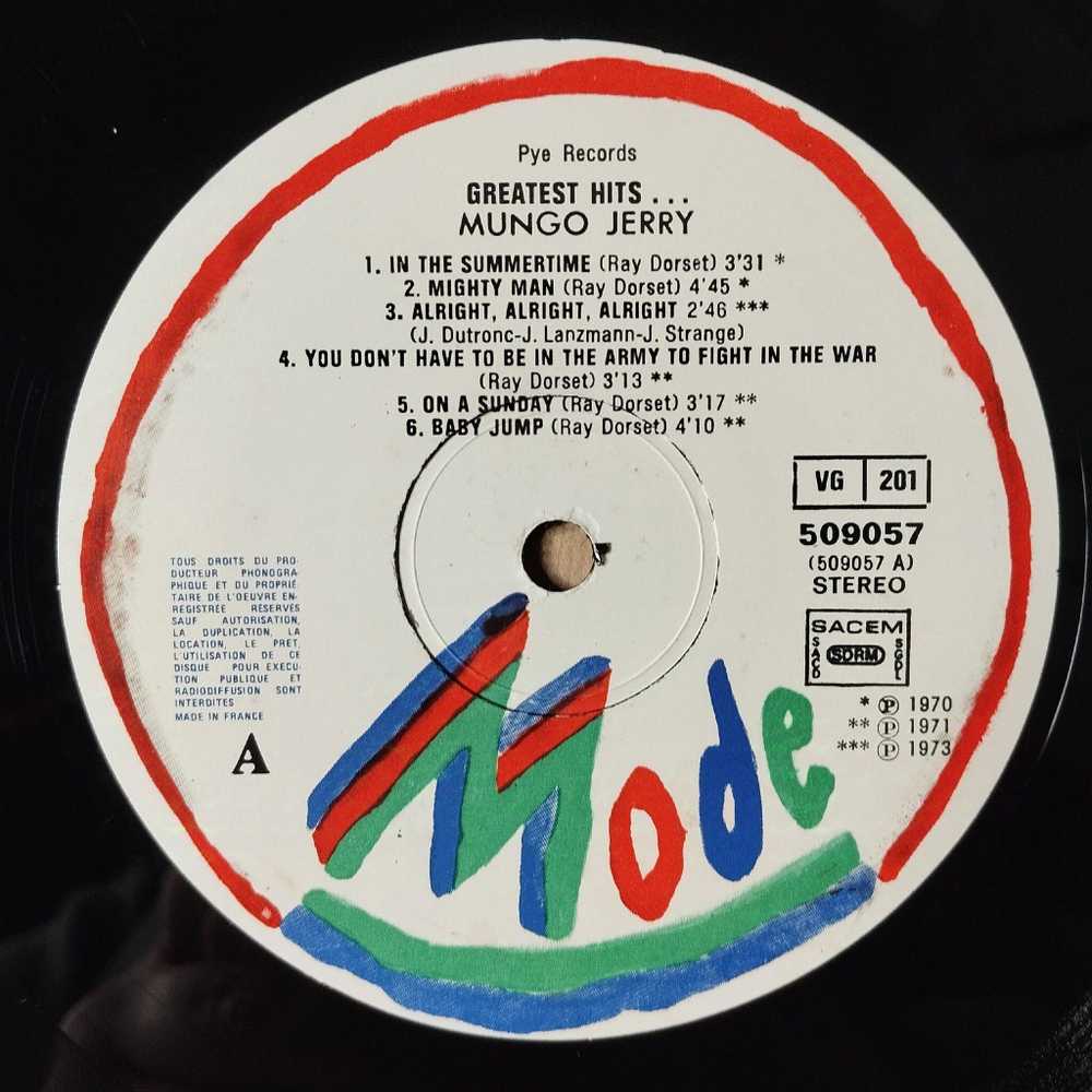 Винтажная виниловая пластинка LP Mungo Jerry Greatest Hits (France 1980)