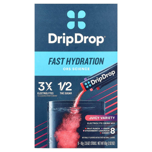 DripDrop, Electrolyte Drink Mix, Juicy Variety, 8 Sticks