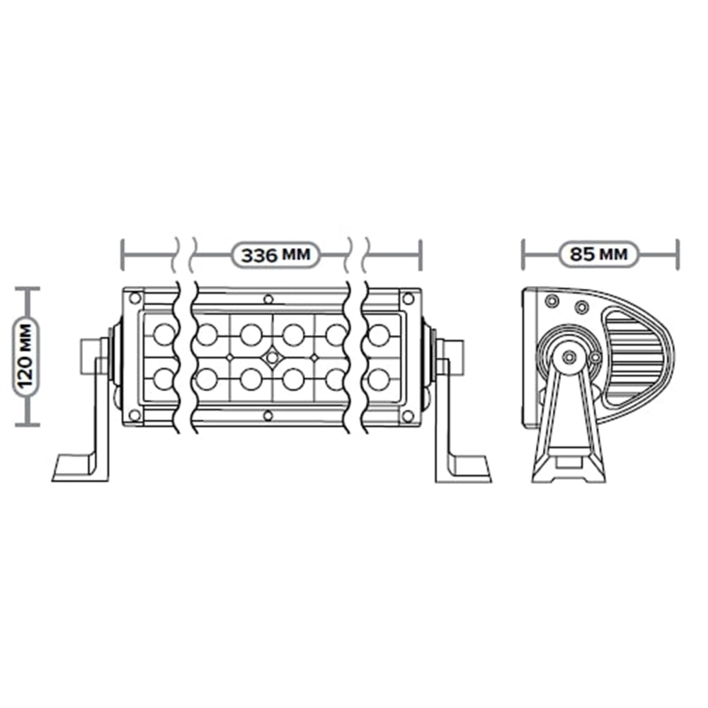 AE72RT-24LED-LB-HC Фара светодиодная дополнительная, балка 336*85*120, направленный свет, 24 диода, крепление по бокам, 72 Вт, 10-30 В