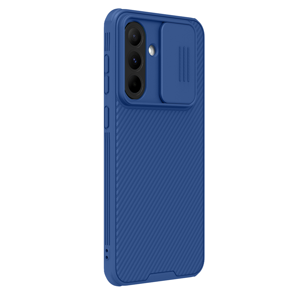 Чехол синего цвета с защитной шторкой для камеры от Nillkin на Samsung Galaxy A56 5G, серия CamShield Pro Case