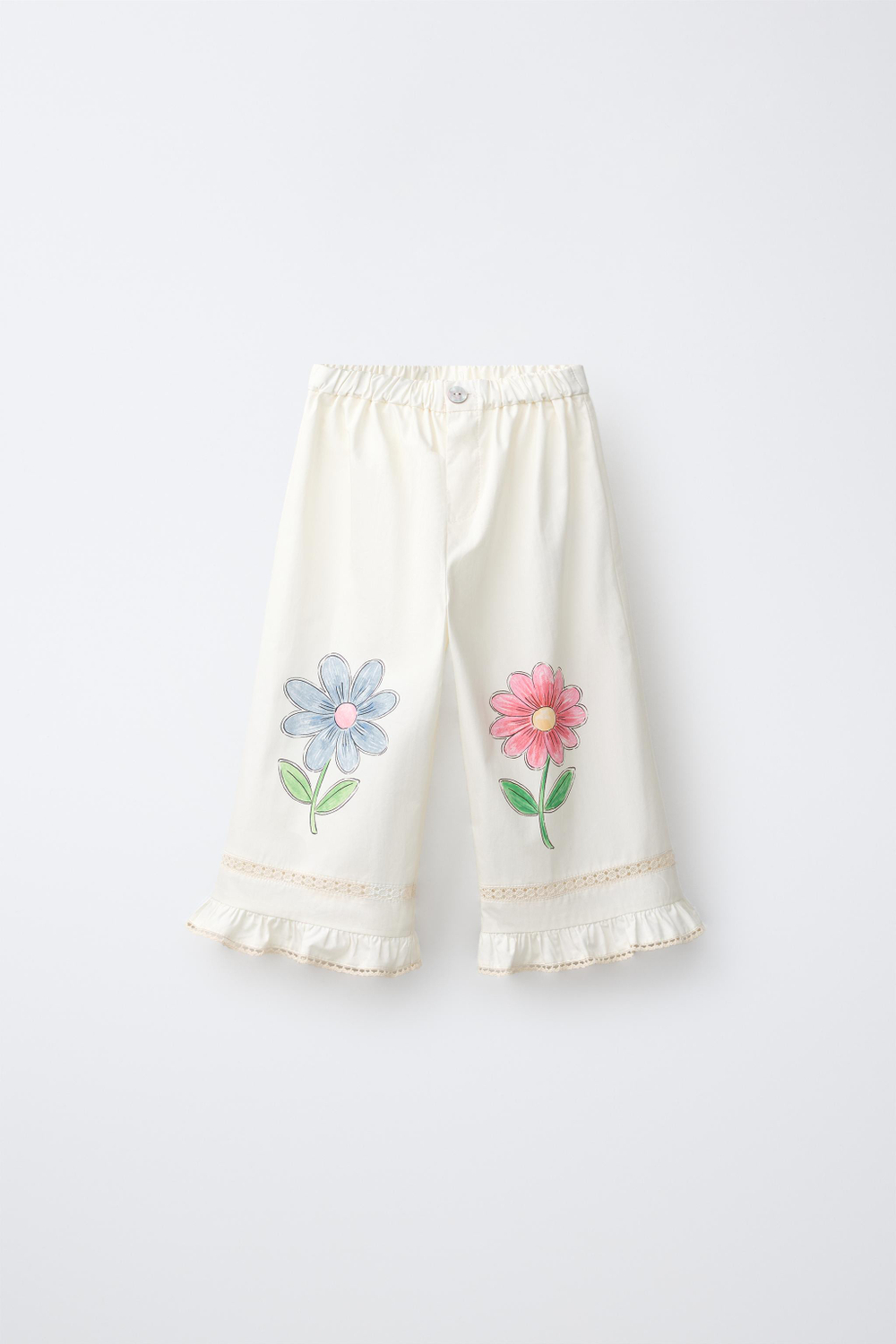 ZARA БРЮКИ WIDE LEG С ЦВЕТОЧНЫМ ПРИНТОМ, ЭКРЮ