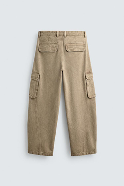 ZARA БРЮКИ КАРГО BALLOON FIT, БЕЖЕВЫЙ