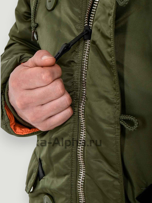 Куртка Аляска Alpha Slim Fit N-3B Parka (оливковая - s.green/orange)