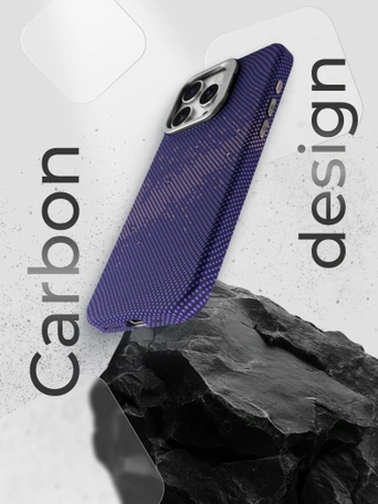 Чехол накладка iPhone 15 Pro 6.1" Gurdini Carbon Design (Magsafe & Lense holder) Galaxy Purple