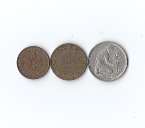 Набор монет. Германия. ФРГ. 3 шт. 50,5,1 пфенинг 1976,50,78 гг. XF