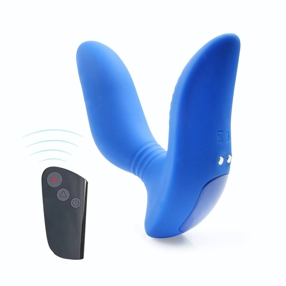 Синий вибромассажер простаты 3,5’’ Remote Control Curve P-spot Massager - 12 см. (Цвет: синий)