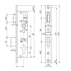 Корпус замка STUBLINA 3022.00 INOX E=35мм м/о 85мм