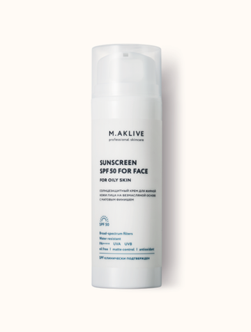 M.AKLIVE Солнцезащитный крем SPF50 для жирной кожи лица, 150 мл | SUNSCREEN SPF 50 FOR FACE FOR OILY SKIN