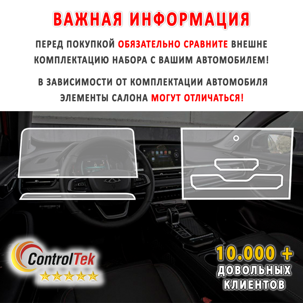 Chery Tiggo 7 Pro (2020) - комплект защитных пленок 3 в 1. Пленка защитная ControlTek HYBRID со слоем TOP COAT. Толщина: 6 mil. (175 мкм.)