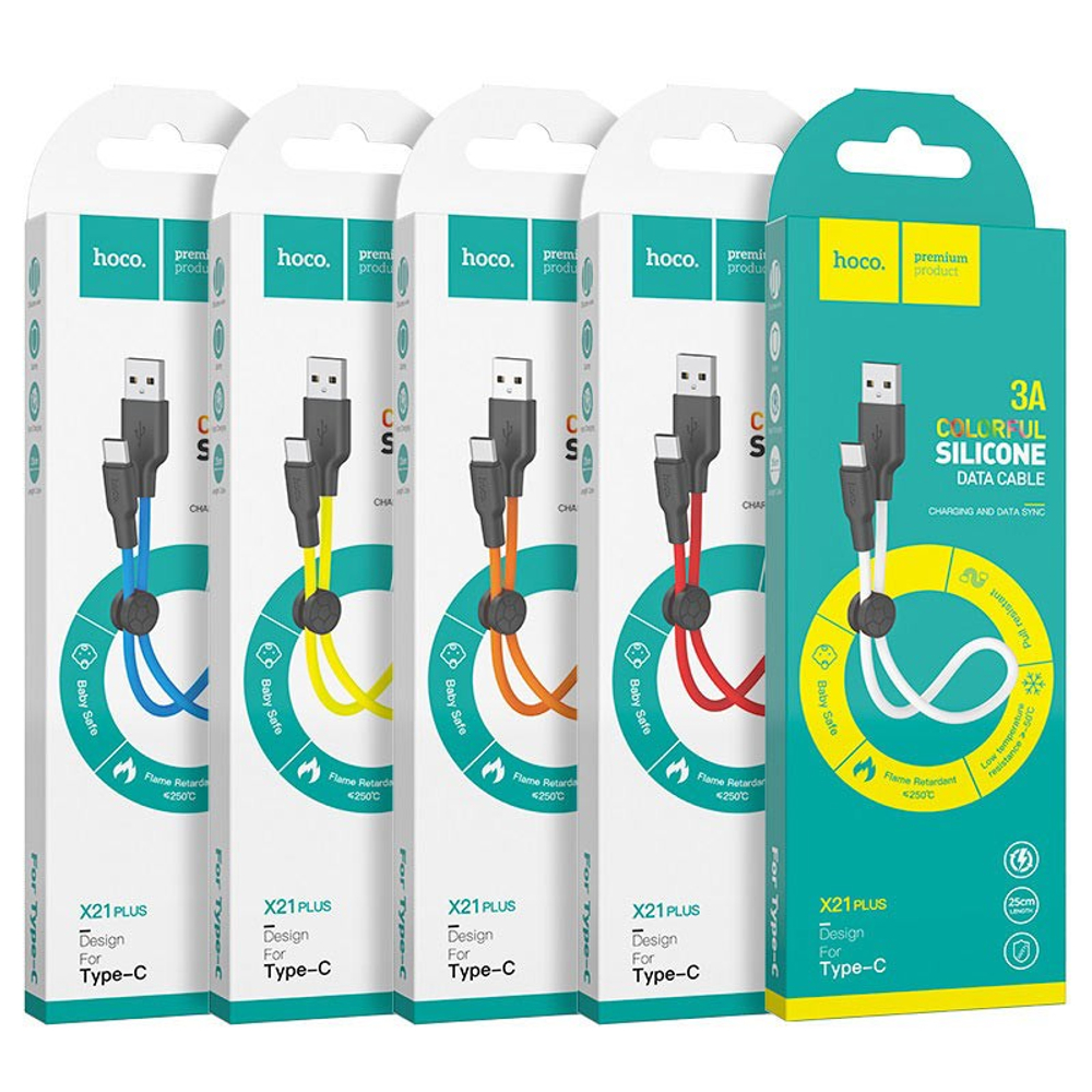 Usb Кабель-зарядка Type-C Hoco X21 Plus 3A 2м мягкий силиконовый белый