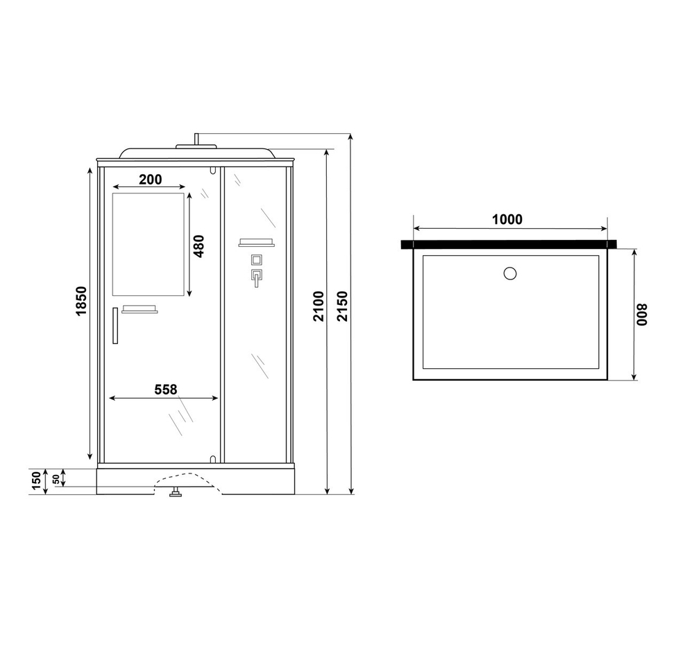 Душевая кабина Niagara Standart ST100/80/15Q (100х80х215) прямоугольник,поддон 15см,распашная,проф.белый,3 места