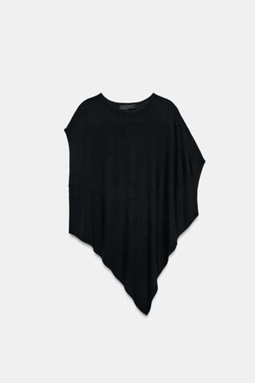 ZARA ТРИКОТАЖНЫЙ ТОП АСИММЕТРИЧНОГО КРОЯ, ЧЕРНЫЙ